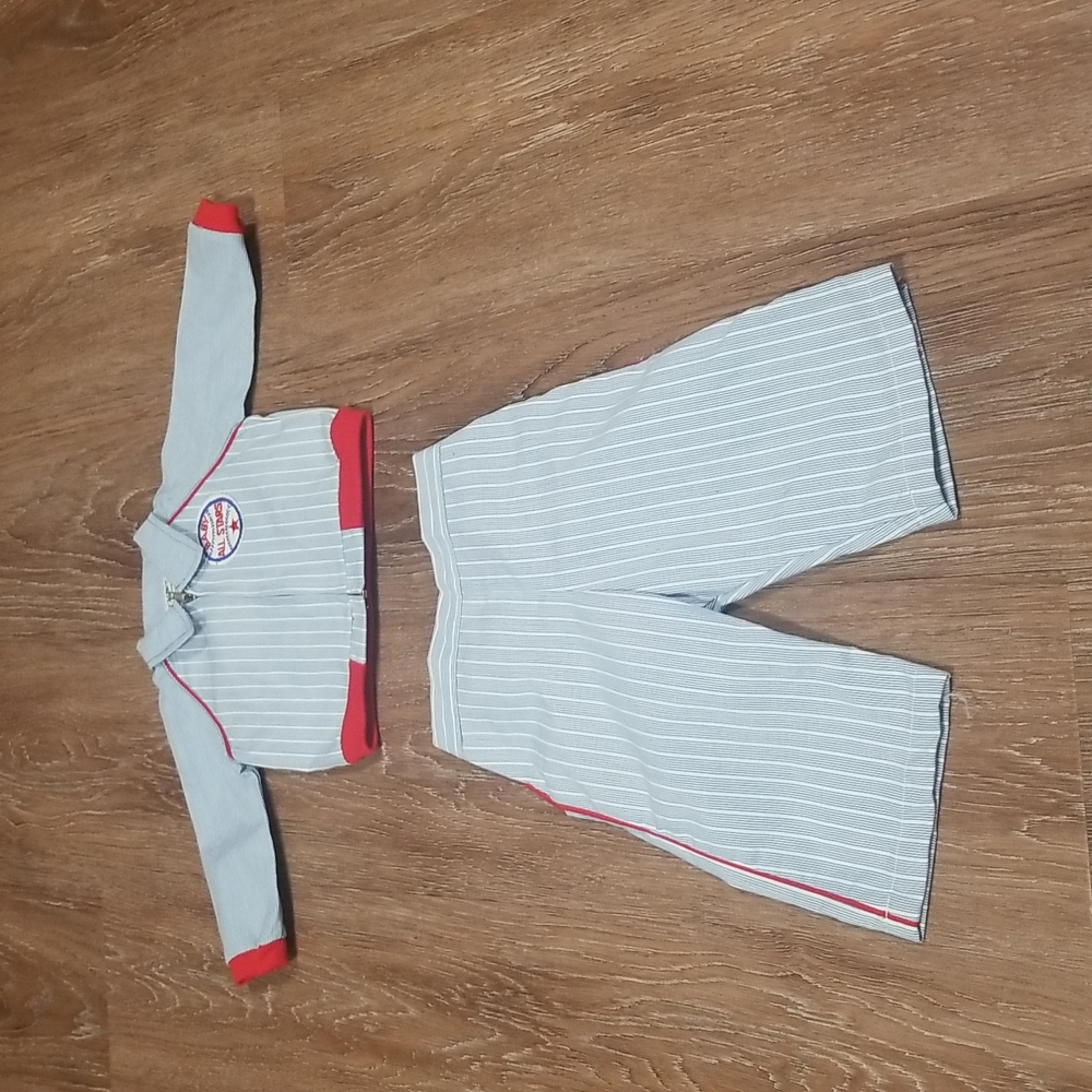 (0-6M) Vintage Catton Candy Baby Baseball Outfit Sporty Athletic 80s Retro